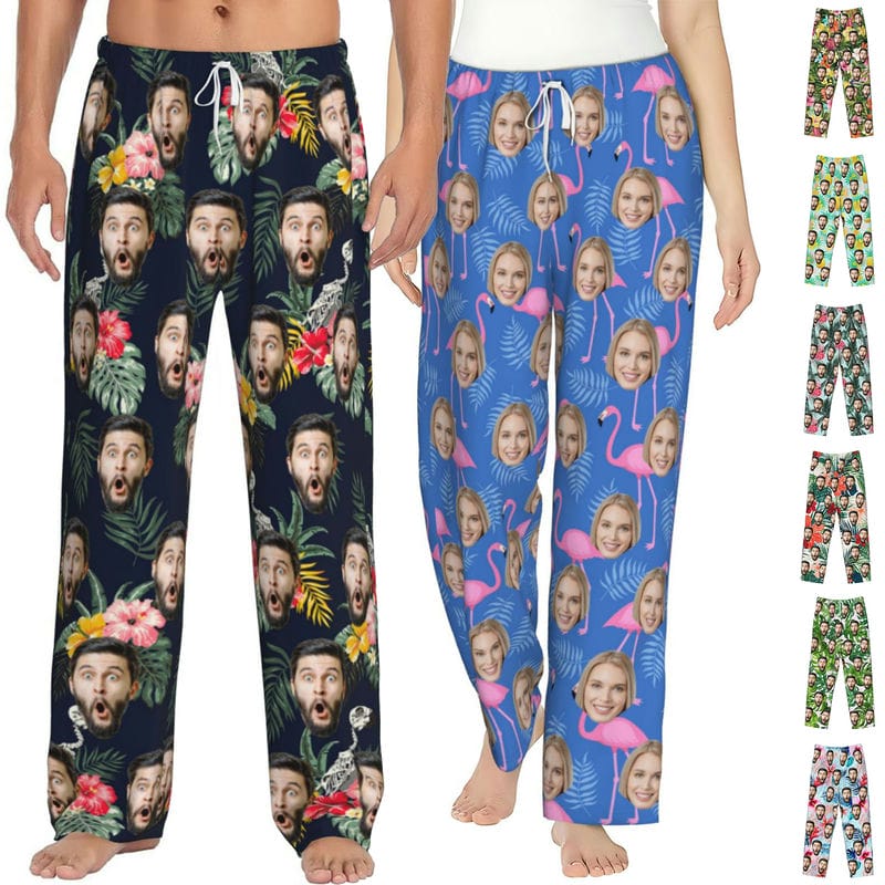 Custom Face Pajamas Pants for Couples Personalized Pj Bottoms with Photo Customized for Women Men Christmas Valentine's Day Gifts