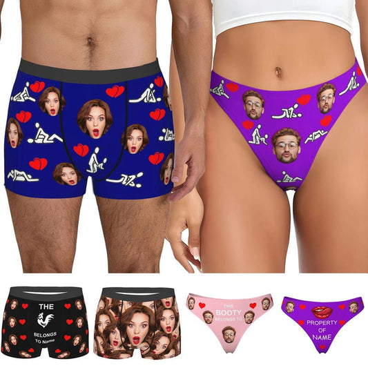 Custom Boxers Thongs for Men Women with Face Picture Personalized Underwear for Couple Christmas Valentine's Gift