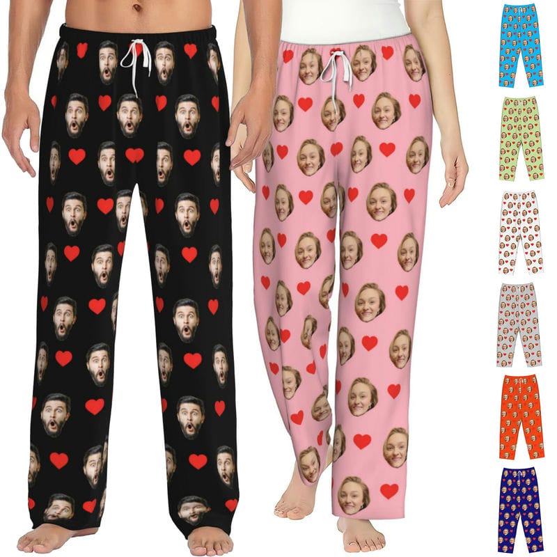 Custom Pajamas Pants for Couples Personalized Pj Bottoms with Photo Customized for Women Men Christmas Valentine's Day Gifts