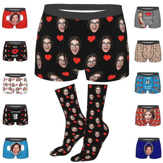 Boxers Underwear Personalized Socks with Face for Men Boyfriend Father Valentine's Day Gift