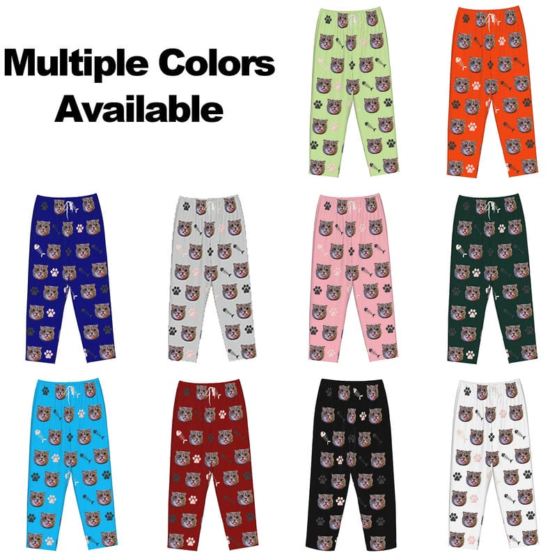 Custom Pet Face Pajamas Pants for Couples Personalized Pj Bottoms with Cat Dog Photo Customized for Women Men Christmas Valentine's Day Gifts