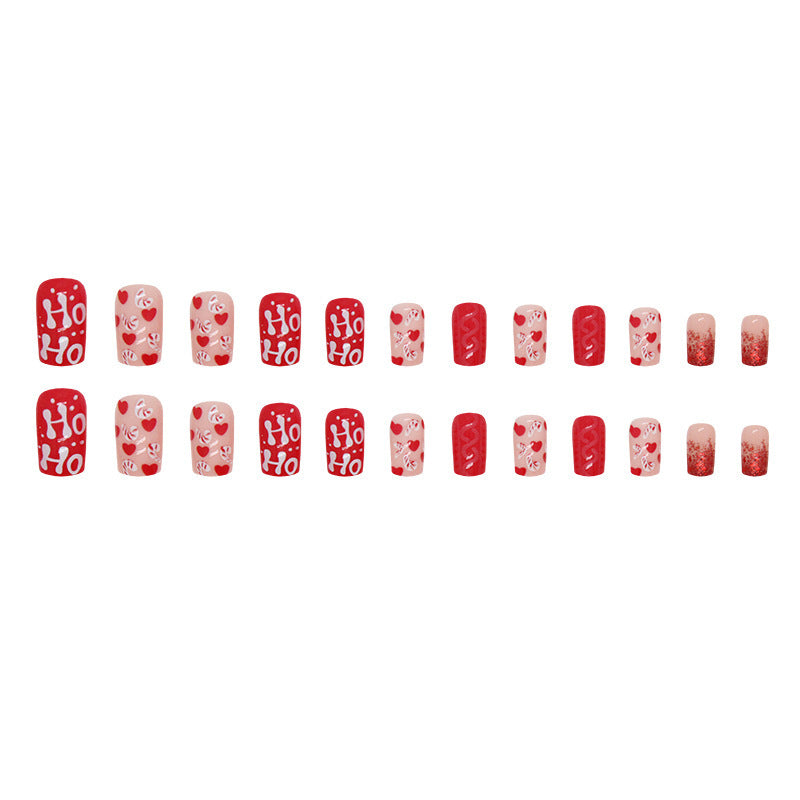 Red Christmas Nail Art Love Glitter Fake Nails Nail Art