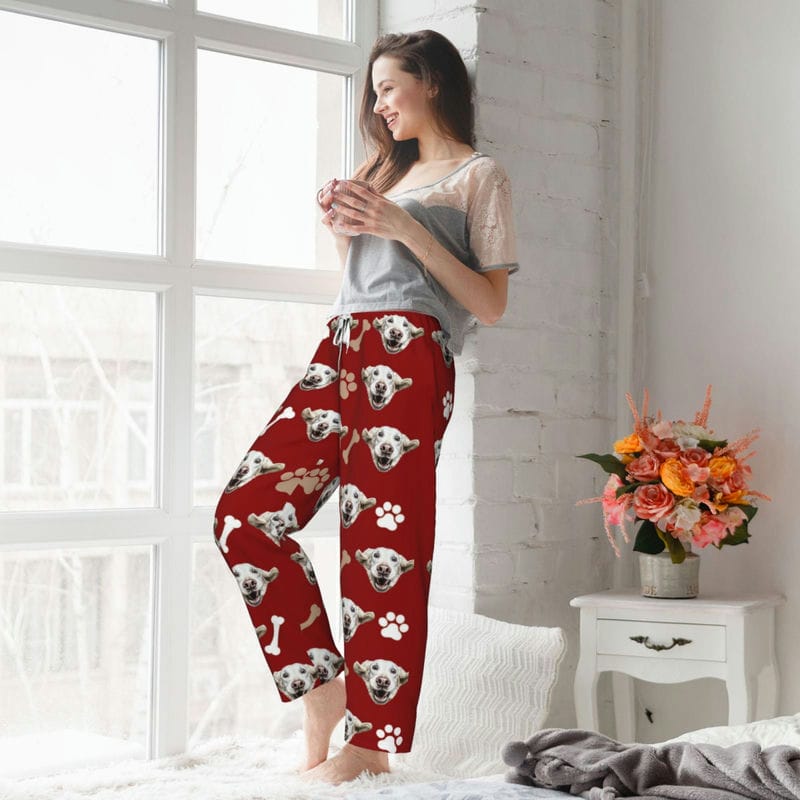 Custom Pet Face Pajamas Pants for Couples Personalized Pj Bottoms with Cat Dog Photo Customized for Women Men Christmas Valentine's Day Gifts