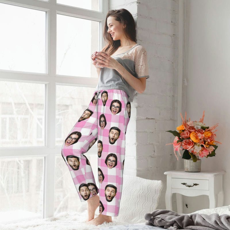 Custom Matching Pajamas Pants for Couples Personalized Pj Bottoms with Face Photo Customized for Women Men Christmas Valentine's Day Gifts