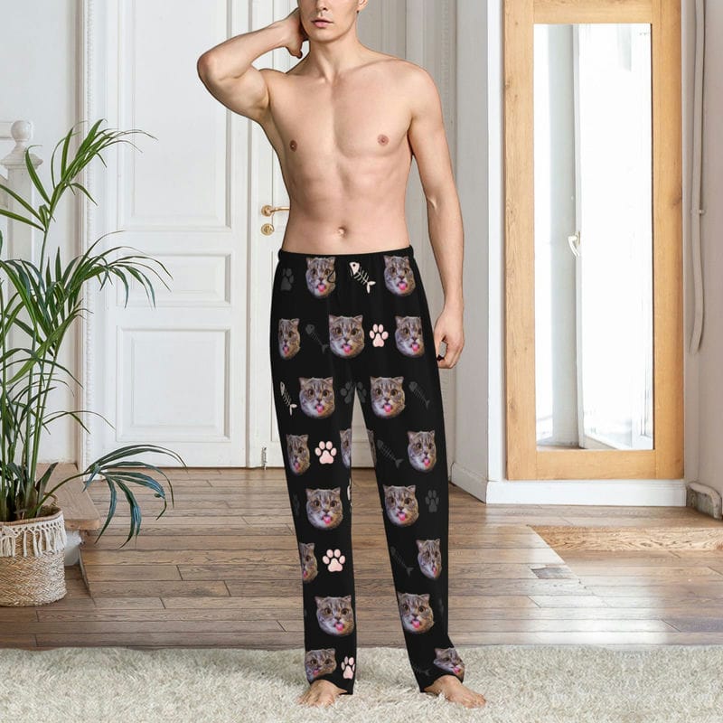 Custom Pet Face Pajamas Pants for Couples Personalized Pj Bottoms with Cat Dog Photo Customized for Women Men Christmas Valentine's Day Gifts