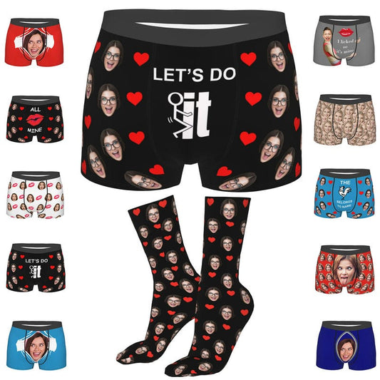 Boxers Underwear Personalized Socks with Face for Men Boyfriend Father Valentine's Day Gift