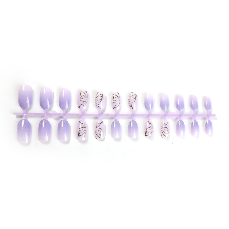 Purple Colorful Gradient Cat's Eye 3D Three-dimensional Golden Butterfly Nail Sticker