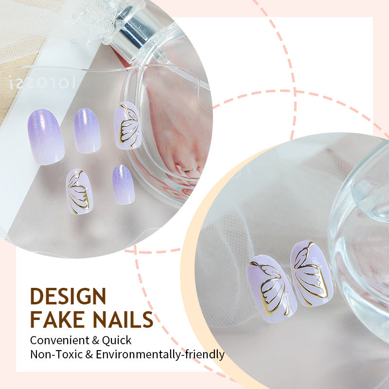 Purple Colorful Gradient Cat's Eye 3D Three-dimensional Golden Butterfly Nail Sticker