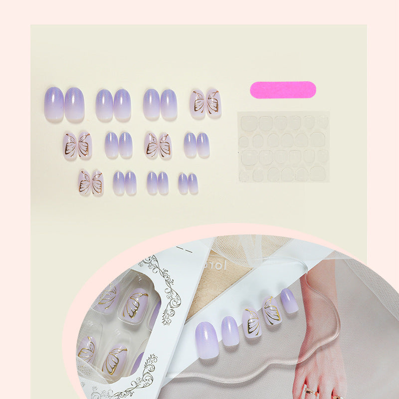 Purple Colorful Gradient Cat's Eye 3D Three-dimensional Golden Butterfly Nail Sticker